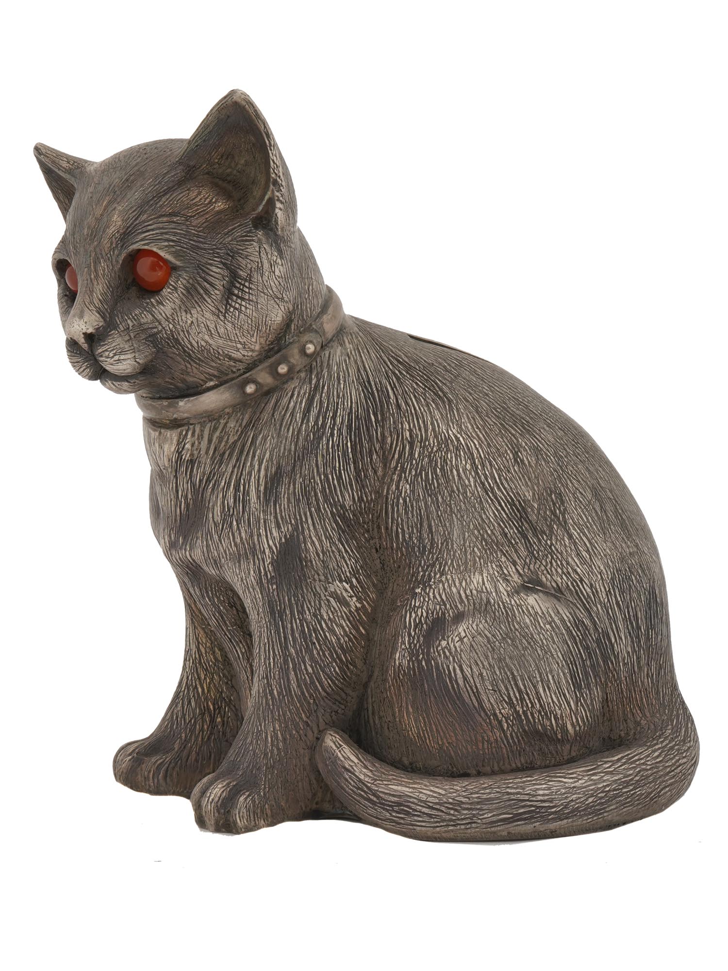 RUSSIAN 84 SILVER CARVED CAT FIGURINE MONEY BANK PIC-1